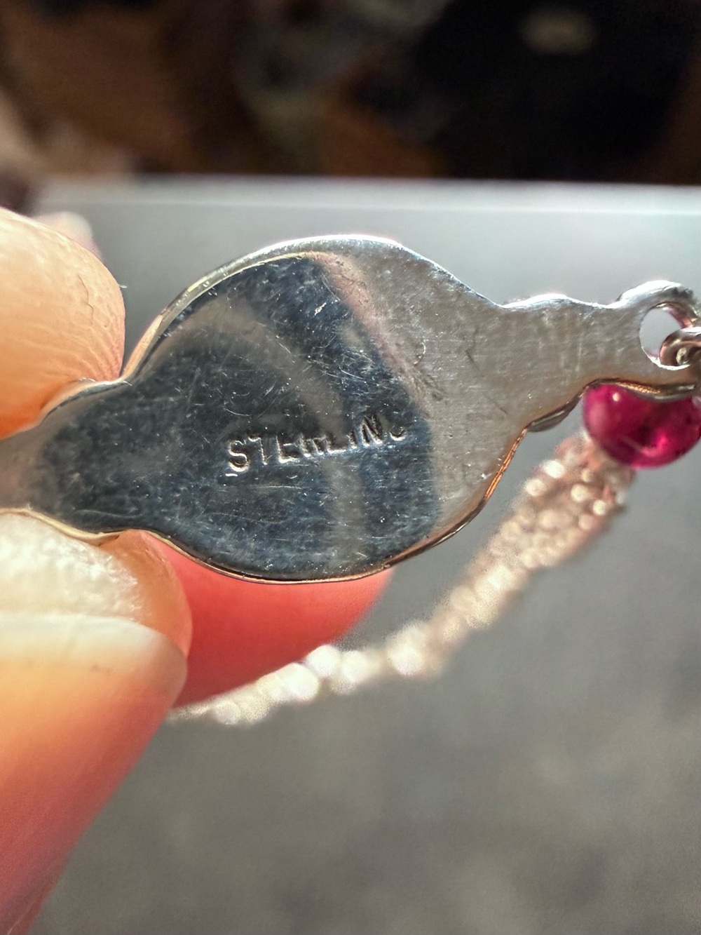Delicate Sterling Silver Multi-Chain Bracelet with Bezel Set Amethyst Cabochon - Picture 3 of 6